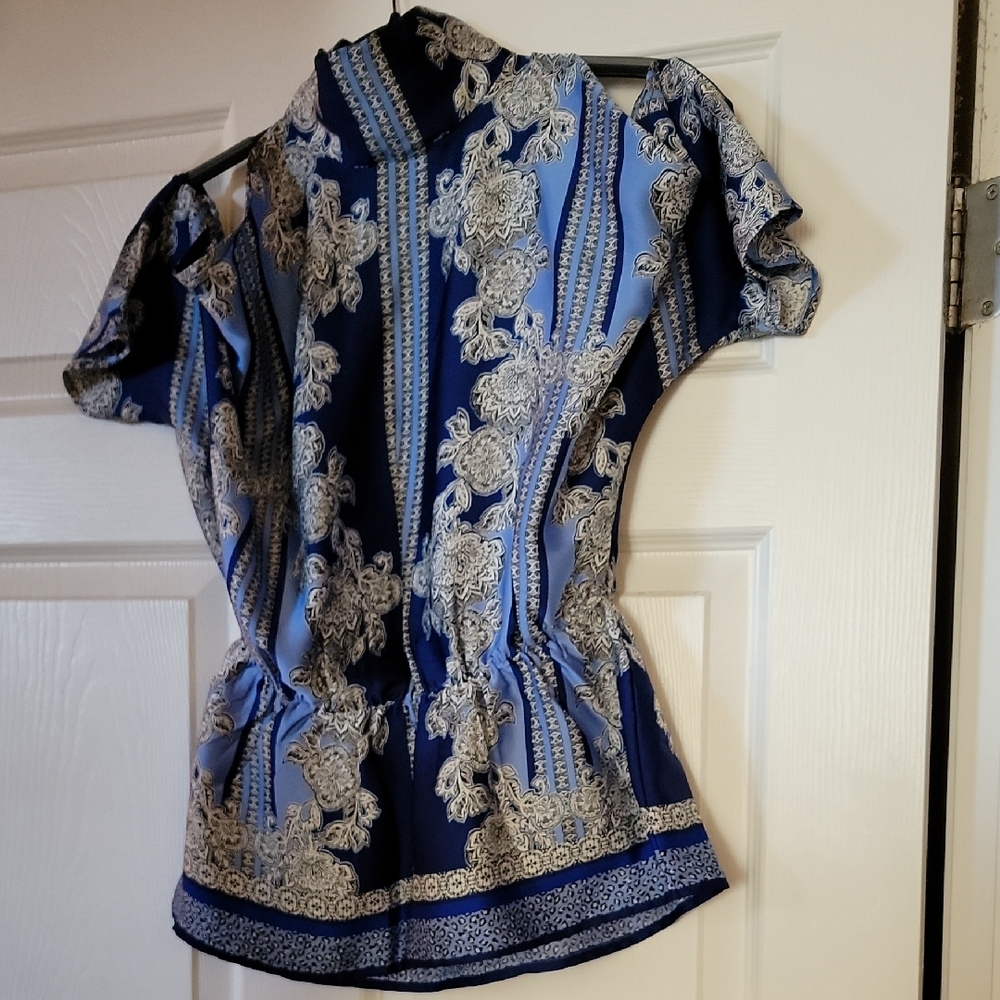 New York & Company Black Fitted Cap Sleeve Blouse